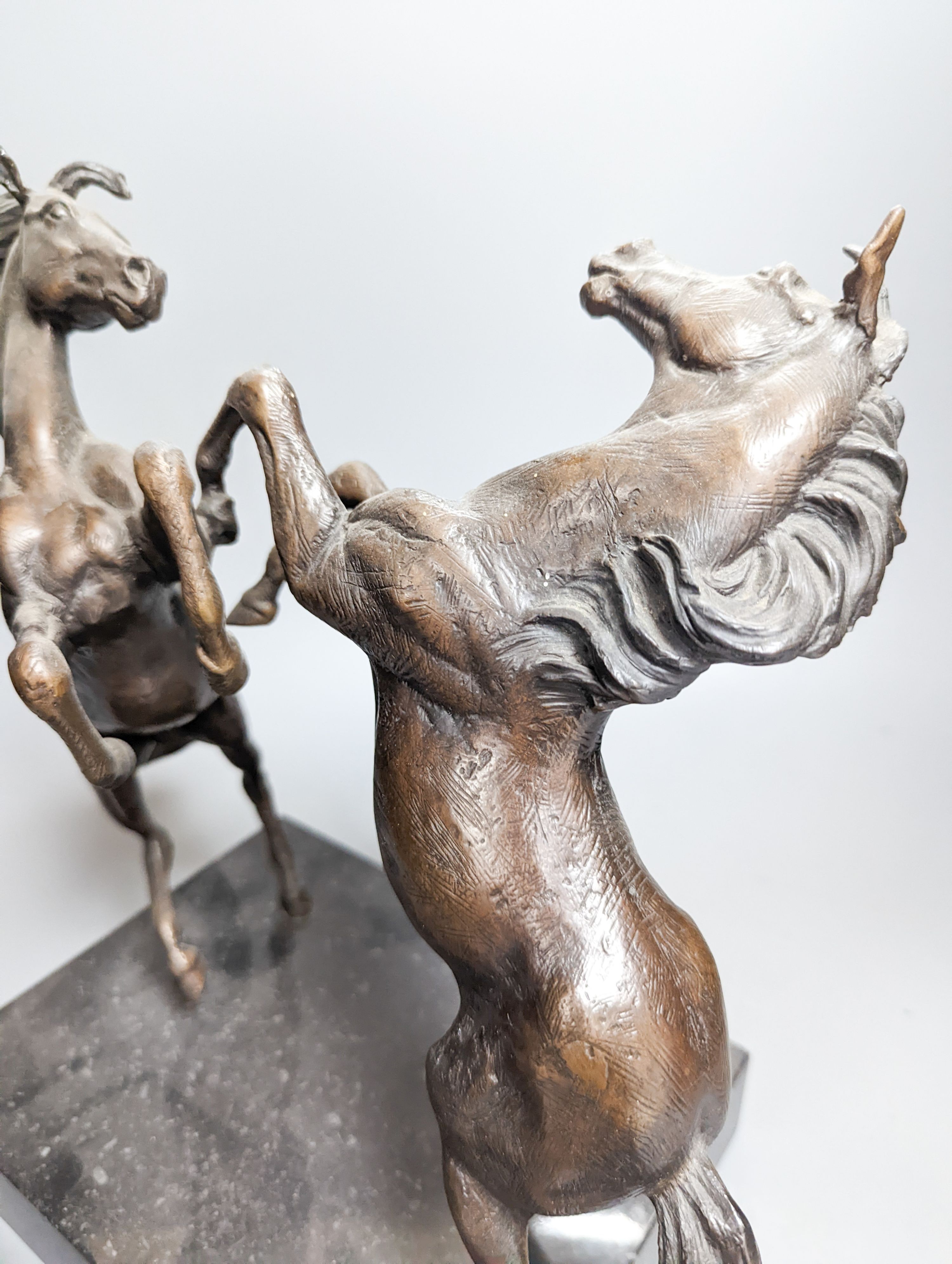 Jonathan Wylder (1957-) bronze of two horses on marble base 32cm